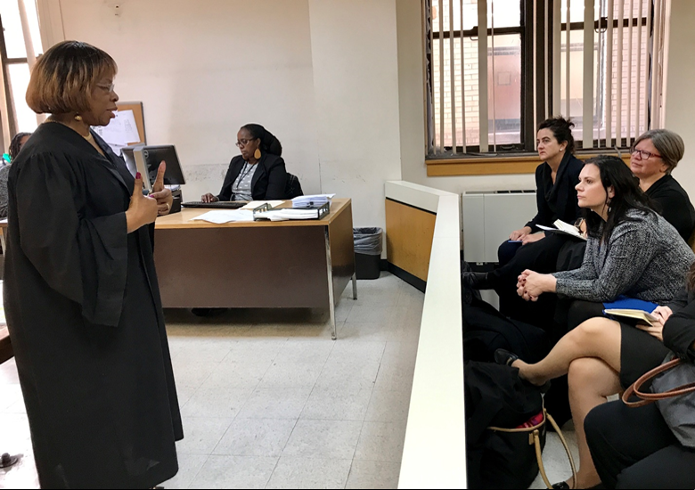 Photo: Judge Vivian Sanks-King tells visitors about Newark, New Jersey Community Solutions as part of a structured site visit.
